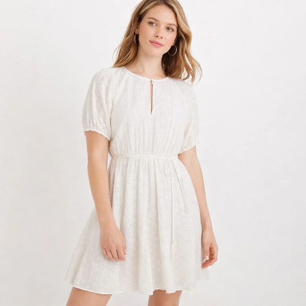 Madewell Eyelet Floral Tassel-Tie Dress 4 Milkmaid Prairie Romantic Cottagecore - Picture 1 of 13